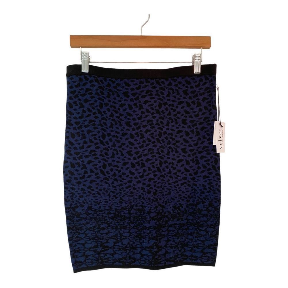 Velvet Knit Pencil Skirt Navy & Black Animal Print Women’s Size Large